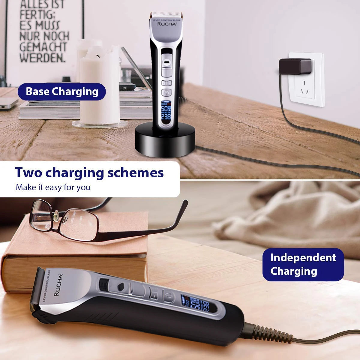 Professional Hair Clipper Titanium Ceramic Blade Hair Trimmer LCD Display Strong Power Salon Barber Hair Cutting Machine For Men