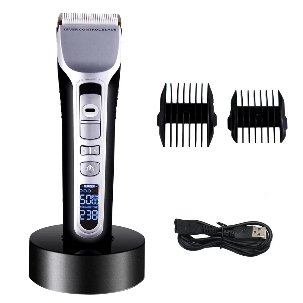 Professional Hair Clipper Titanium Ceramic Blade Hair Trimmer LCD Display Strong Power Salon Barber Hair Cutting Machine For Men