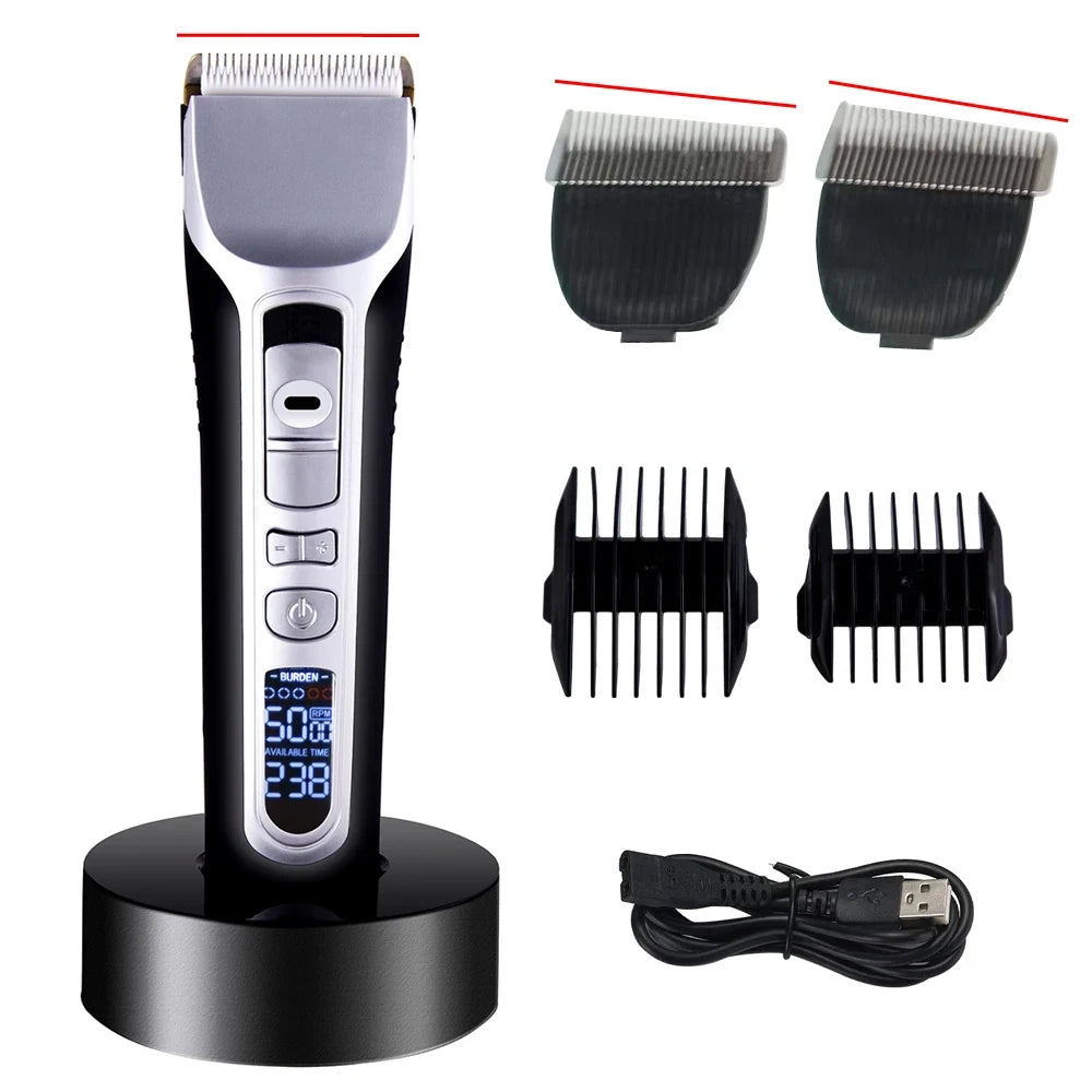 Professional Hair Clipper Titanium Ceramic Blade Hair Trimmer LCD Display Strong Power Salon Barber Hair Cutting Machine For Men